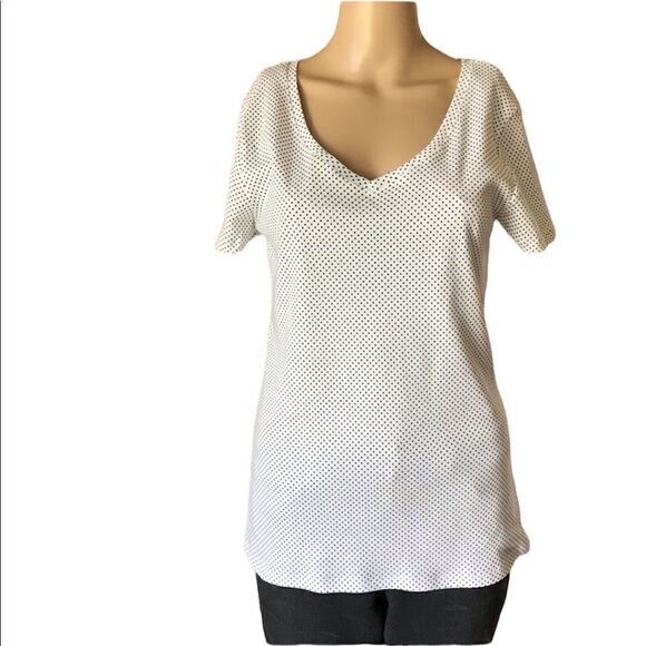GRACE white black polka dot t-shirt size S sweetheart neckline - Picture 1 of 5